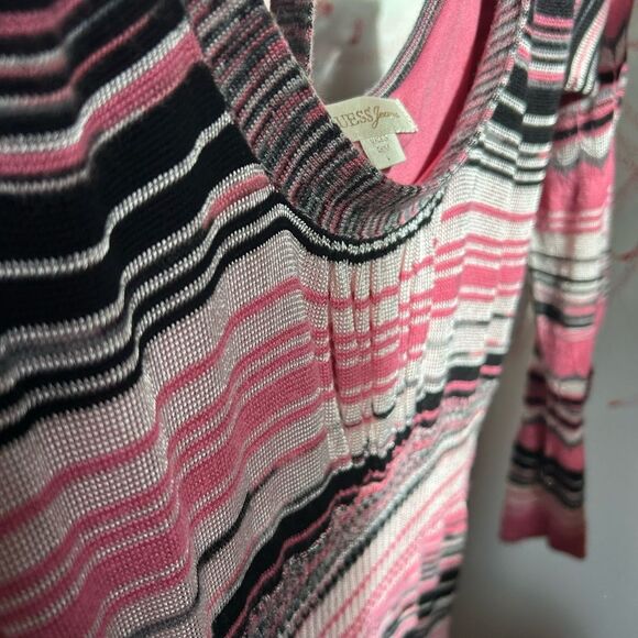 Guess Jeans Y2K Pink Striped Crochet Long Sleeve Dress L - Picture 16 of 16